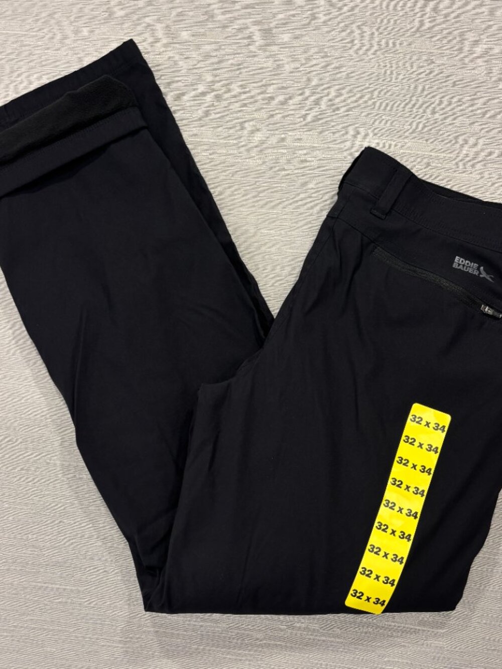 Eddie Bauer Tech Pants Mens 32 x 34 Black Fleece Lined Water Repellent Insulated